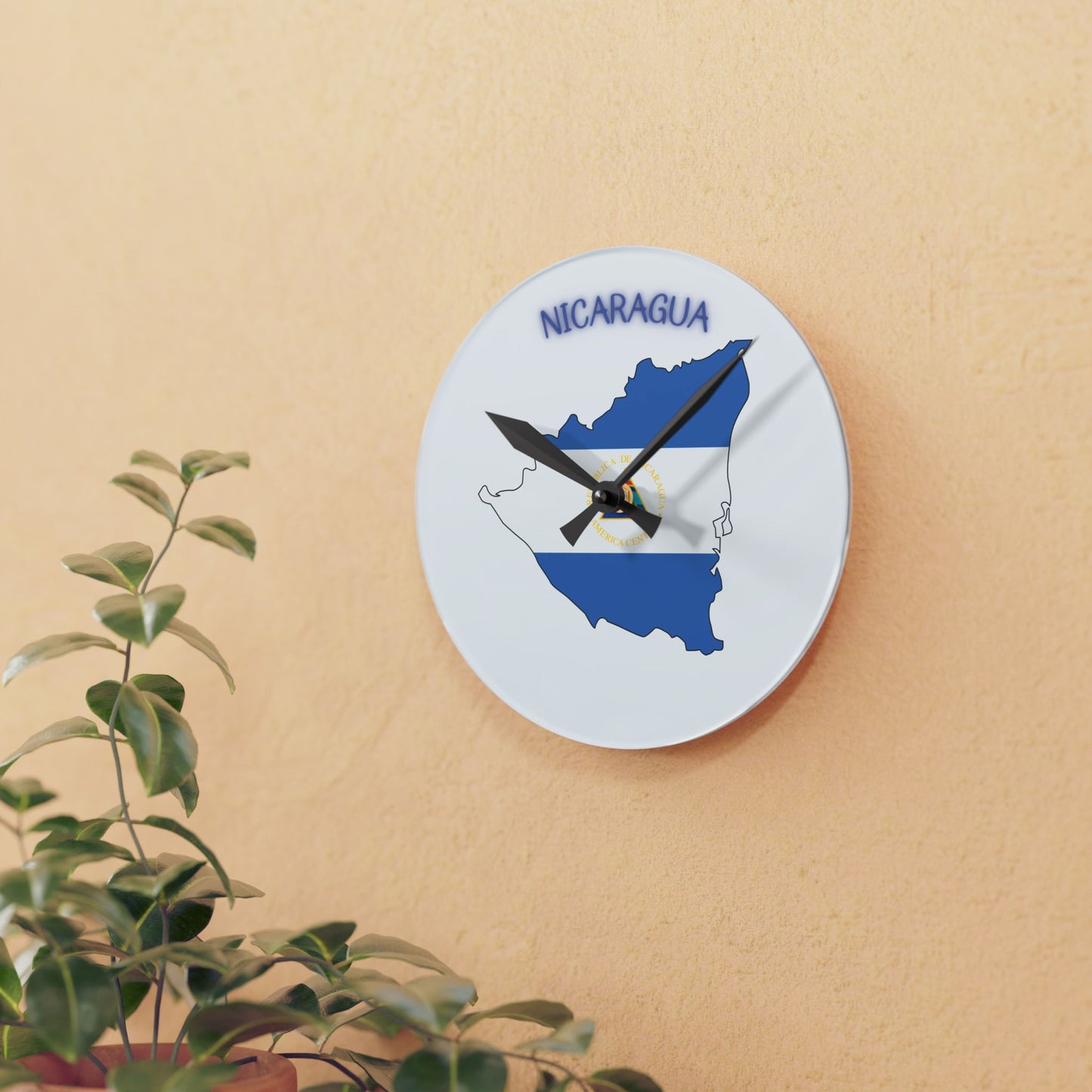 Reloj de pared acrílico con mapa de Nicaragua: decoración elegante para el hogar para los amantes de los viajes