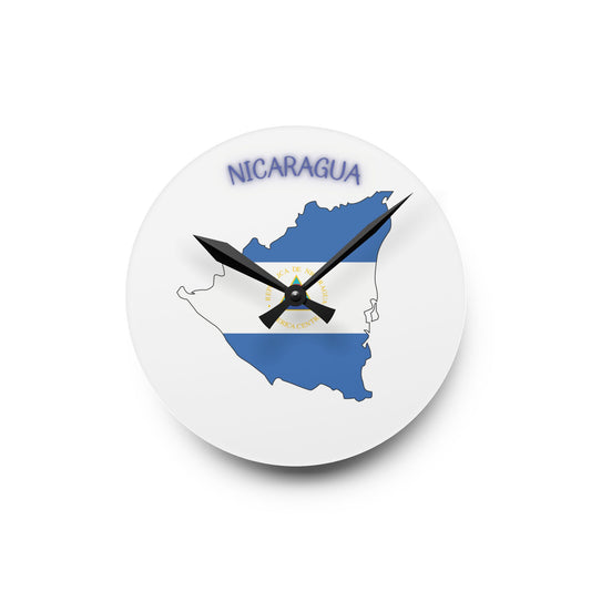 Reloj de pared acrílico con mapa de Nicaragua: decoración elegante para el hogar para los amantes de los viajes